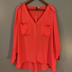 Coral Button-Up Blouse